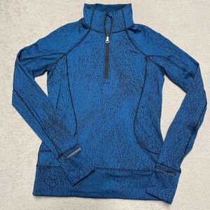 Lululemon Rush Hour Jacket Size 4‎ Blue Black 1/4 Zip Thumbholes Stretch